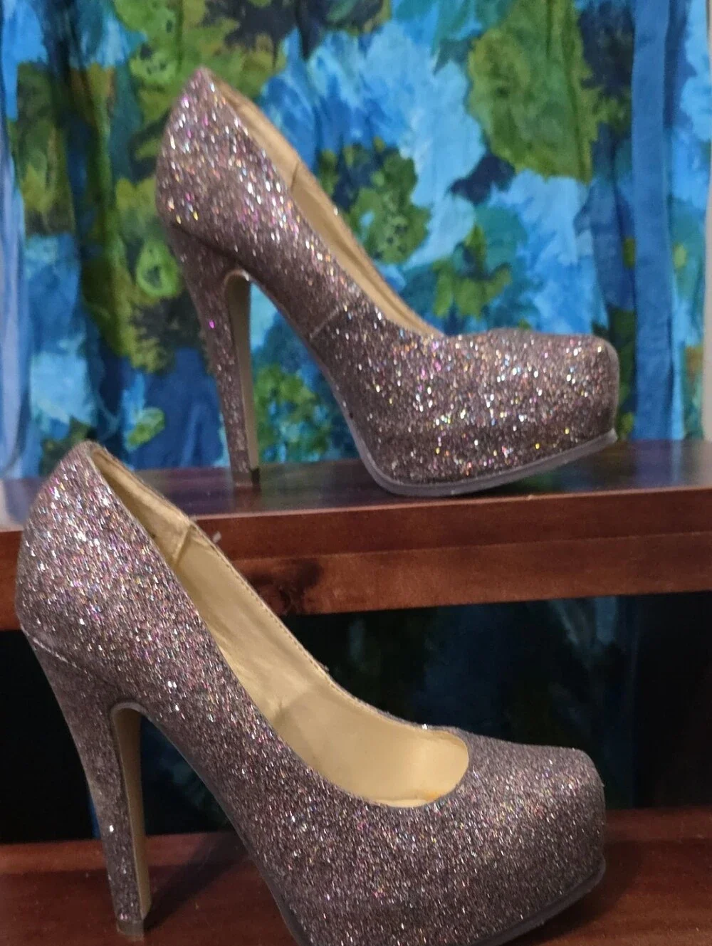 Madden Girl Glitter Platform Pumps in Rose-Taupe Sparkle